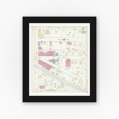 Old map wall art mockup — black gallery frame with white mat — Sanborn Fire Insurance Map from Chenoa, McLean County, Illinois (1914), Sheet #0002