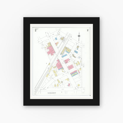 Old map wall art mockup — black gallery frame with white mat — Sanborn Fire Insurance Map from Weston, Wood County, Ohio (1948), Sheet #0002