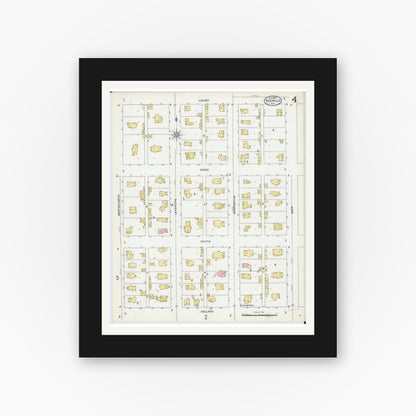 Old map wall art mockup — black gallery frame with white mat — Sanborn Fire Insurance Map from Rochelle, Ogle County, Illinois (1899), Sheet #0004