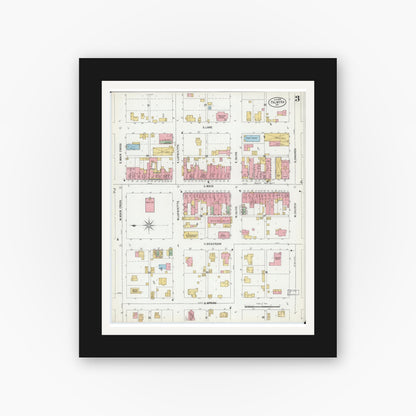Old map wall art mockup — black gallery frame with white mat — Sanborn Fire Insurance Map from Palmyra, Marion County, Missouri (1899), Sheet #0003