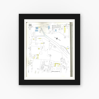 Old map wall art mockup — black gallery frame with white mat — Sanborn Fire Insurance Map from Honolulu, Oahu County, Hawaii (1955), Sheet #0133