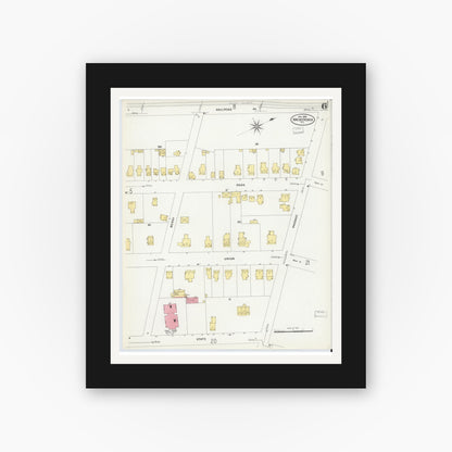Old map wall art mockup — black gallery frame with white mat — Sanborn Fire Insurance Map from Hackensack, Bergen County, New Jersey (1908), Sheet #0006
