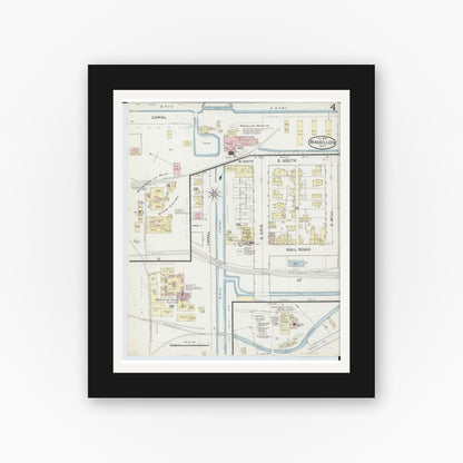 Old map wall art mockup — black gallery frame with white mat — Sanborn Fire Insurance Map from Massillon, Stark County, Ohio (1887), Sheet #0004
