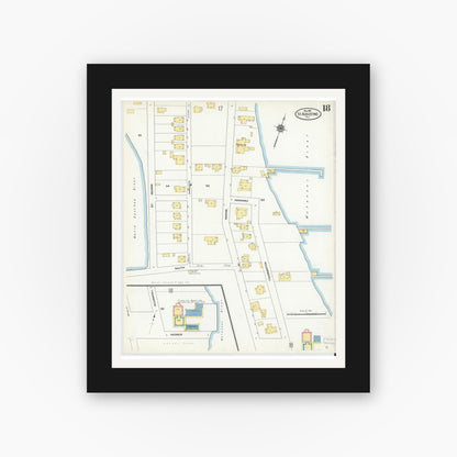 Old map wall art mockup — black gallery frame with white mat — Sanborn Fire Insurance Map from Saint Augustine, Saint John's County, Florida (1910), Sheet #0018