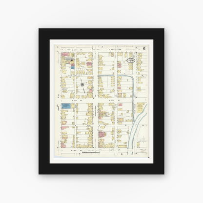 Old map wall art mockup — black gallery frame with white mat — Sanborn Fire Insurance Map from Tyrone, Blair County, Pennsylvania (1911), Sheet #0006