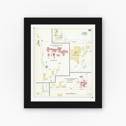 Old map wall art mockup — black gallery frame with white mat — Sanborn Fire Insurance Map from Tiffin, Seneca County, Ohio (1908), Sheet #0026