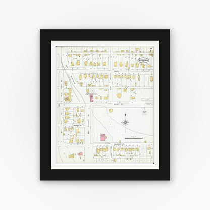 Old map wall art mockup — black gallery frame with white mat — Sanborn Fire Insurance Map from Murphysboro, Jackson County, Illinois (1902), Sheet #0007