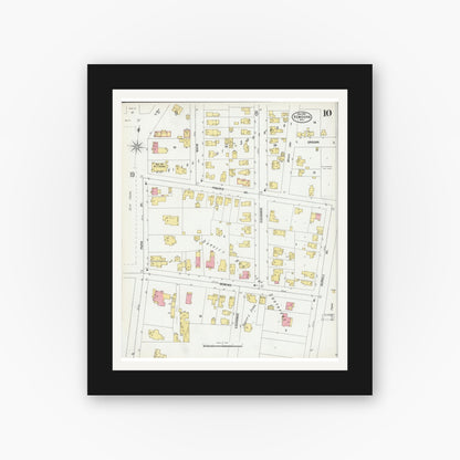 Old map wall art mockup — black gallery frame with white mat — Sanborn Fire Insurance Map from Kenosha, Kenosha County, Wisconsin (1900), Sheet #0010