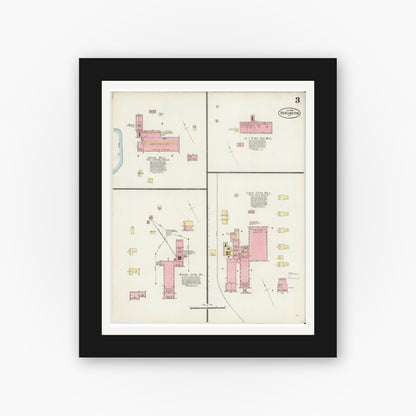 Old map wall art mockup — black gallery frame with white mat — Sanborn Fire Insurance Map from Burlington, Alamance County, North Carolina (1898), Sheet #0003