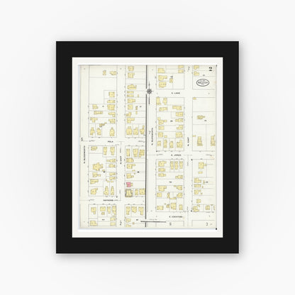 Old map wall art mockup — black gallery frame with white mat — Sanborn Fire Insurance Map from Raleigh, Wake County, North Carolina (1909), Sheet #0002