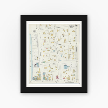 Old map wall art mockup — black gallery frame with white mat — Sanborn Fire Insurance Map from Batavia, Kane County, Illinois (1897), Sheet #0009