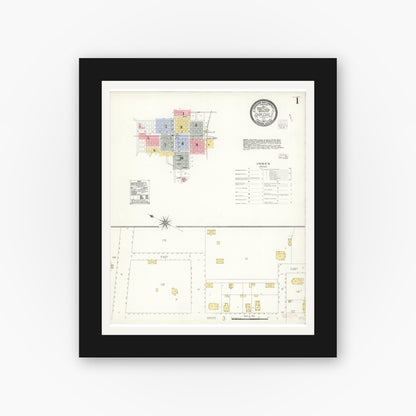 Old map wall art mockup — black gallery frame with white mat — Sanborn Fire Insurance Map from Oakdale, Stanislaus County, California (1907) - Complete Map Set