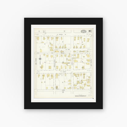 Old map wall art mockup — black gallery frame with white mat — Sanborn Fire Insurance Map from Orlando, Orange County, Florida (1913), Sheet #0016