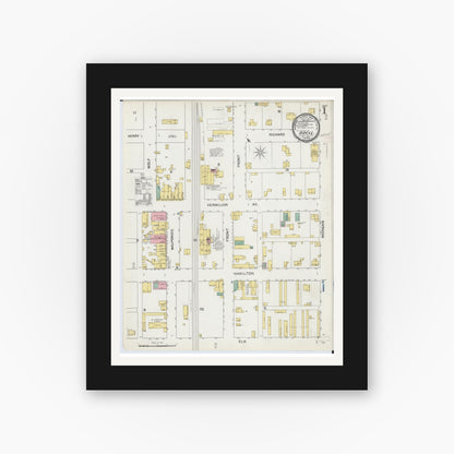 Old map wall art mockup — black gallery frame with white mat — Sanborn Fire Insurance Map from Odell, Livingston County, Illinois (1892) - Complete Map Set