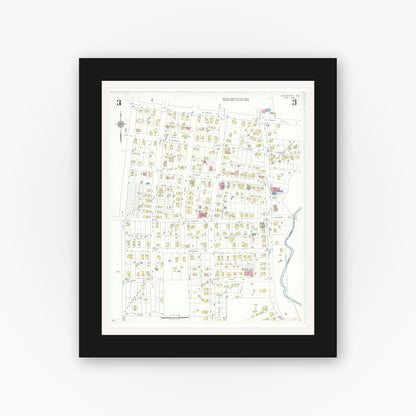 Old map wall art mockup — black gallery frame with white mat — Sanborn Fire Insurance Map from Chesterton, Porter County, Indiana (1935), Sheet #0003