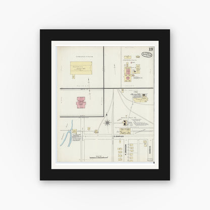 Old map wall art mockup — black gallery frame with white mat — Sanborn Fire Insurance Map from Marion, Grant County, Indiana (1890), Sheet #0013