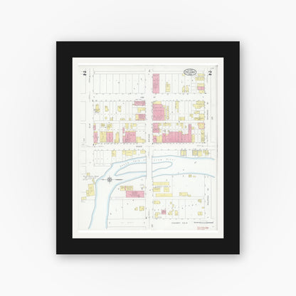 Old map wall art mockup — black gallery frame with white mat — Sanborn Fire Insurance Map from Delano, Wright County, Minnesota (1930), Sheet #0002