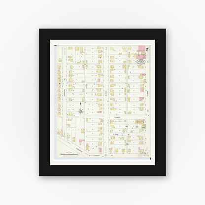 Old map wall art mockup — black gallery frame with white mat — Sanborn Fire Insurance Map from Findlay, Hancock County, Ohio (1908), Sheet #0005