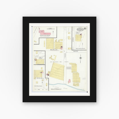 Old map wall art mockup — black gallery frame with white mat — Sanborn Fire Insurance Map from Mount Clemens, Macomb County, Michigan (1909), Sheet #0013