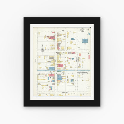 Old map wall art mockup — black gallery frame with white mat — Sanborn Fire Insurance Map from Del Rio, Val Verde County, Texas (1909), Sheet #0006