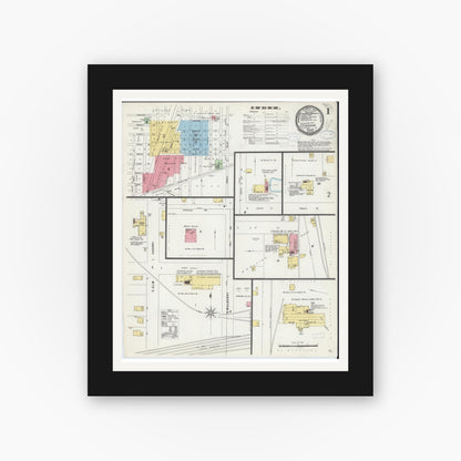 Old map wall art mockup — black gallery frame with white mat — Sanborn Fire Insurance Map from Effingham, Effingham County, Illinois (1898), Sheet #0001