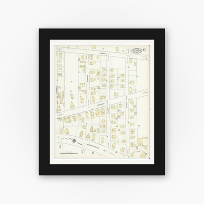 Old map wall art mockup — black gallery frame with white mat — Sanborn Fire Insurance Map from Arlington, Middlesex County, Massachusetts (1914), Sheet #0006