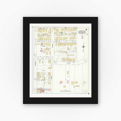 Old map wall art mockup — black gallery frame with white mat — Sanborn Fire Insurance Map from Portsmouth, Scioto County, Ohio (1911), Sheet #0009