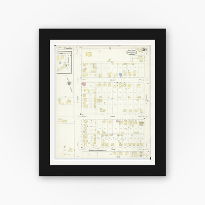 Old map wall art mockup — black gallery frame with white mat — Sanborn Fire Insurance Map from Circleville, Pickaway County, Ohio (1914), Sheet #0020