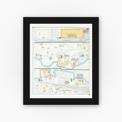 Old map wall art mockup — black gallery frame with white mat — Sanborn Fire Insurance Map from Houghton, Houghton County, Michigan (1900), Sheet #0018