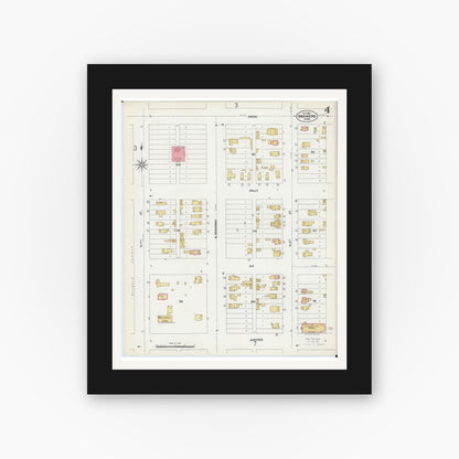 Old map wall art mockup — black gallery frame with white mat — Sanborn Fire Insurance Map from Brainerd, Crow Wing County, Minnesota (1902), Sheet #0004