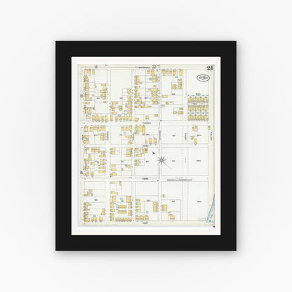 Old map wall art mockup — black gallery frame with white mat — Sanborn Fire Insurance Map from Key West, Monroe County, Florida (1899), Sheet #0021