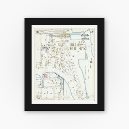 Old map wall art mockup — black gallery frame with white mat — Sanborn Fire Insurance Map from Saint Augustine, Saint John's County, Florida (1924), Sheet #0023