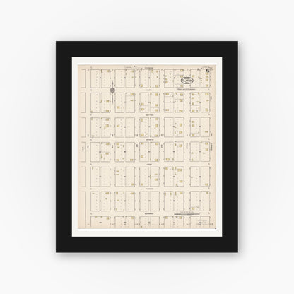 Old map wall art mockup — black gallery frame with white mat — Sanborn Fire Insurance Map from Slaton, Lubbock County, Texas (1922), Sheet #0006