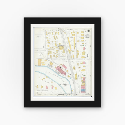 Old map wall art mockup — black gallery frame with white mat — Sanborn Fire Insurance Map from Elyria, Lorain County, Ohio (1904), Sheet #0003