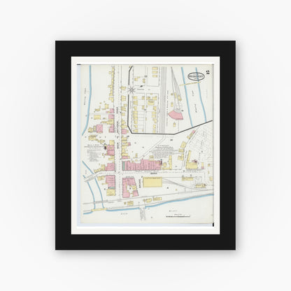Old map wall art mockup — black gallery frame with white mat — Sanborn Fire Insurance Map from Bridgeport, Belmont County, Ohio (1893), Sheet #0002