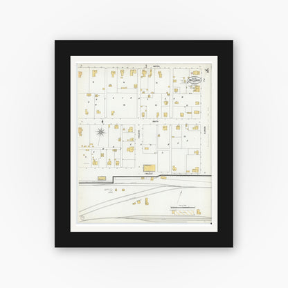 Old map wall art mockup — black gallery frame with white mat — Sanborn Fire Insurance Map from Whitesboro, Grayson County, Texas (1901), Sheet #0004