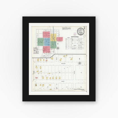 Old map wall art mockup — black gallery frame with white mat — Sanborn Fire Insurance Map from Lagrange, LaGrange County, Indiana (1901), Sheet #0001