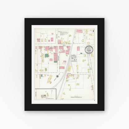 Old map wall art mockup — black gallery frame with white mat — Sanborn Fire Insurance Map from Orange, Orange County, Virginia (1909) - Complete Map Set