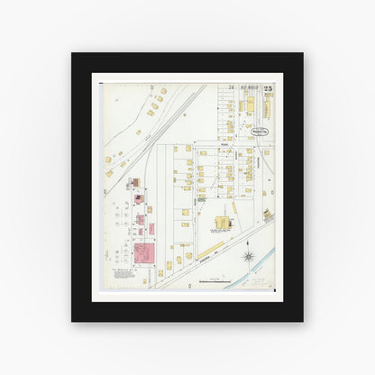 Old map wall art mockup — black gallery frame with white mat — Sanborn Fire Insurance Map from Marietta, Washington County, Ohio (1900), Sheet #0025