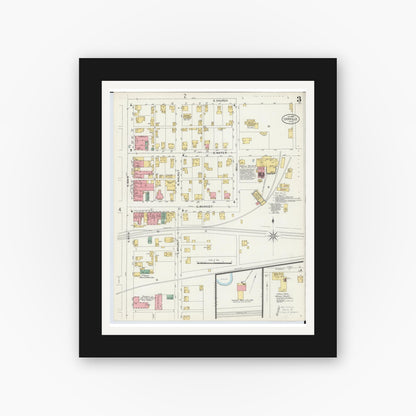 Old map wall art mockup — black gallery frame with white mat — Sanborn Fire Insurance Map from Orrville, Wayne County, Ohio (1899), Sheet #0003