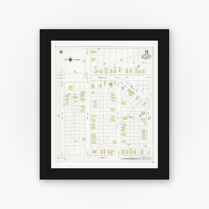 Old map wall art mockup — black gallery frame with white mat — Sanborn Fire Insurance Map from Elyria, Lorain County, Ohio (1925), Sheet #0011