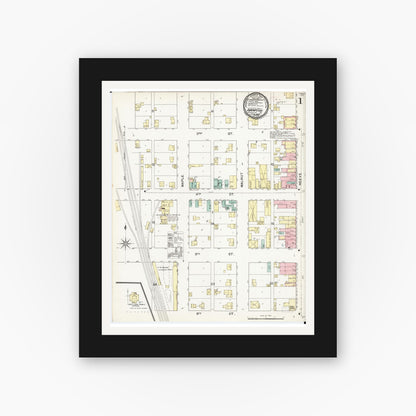Old map wall art mockup — black gallery frame with white mat — Sanborn Fire Insurance Map from Hampton, Franklin County, Iowa (1892) â€” Complete Set