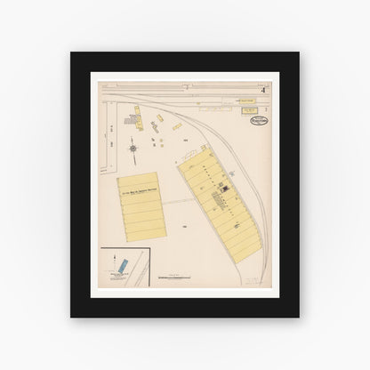 Old map wall art mockup — black gallery frame with white mat — Sanborn Fire Insurance Map from Robstown, Nueces County, Texas (1922), Sheet #0004