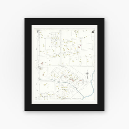 Old map wall art mockup — black gallery frame with white mat — Sanborn Fire Insurance Map from Kilgore, Gregg County, Texas (1936), Sheet #0008
