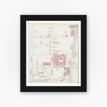 Old map wall art mockup — black gallery frame with white mat — Sanborn Fire Insurance Map from Middletown, Butler County, Ohio (1890), Sheet #0007