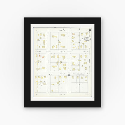 Old map wall art mockup — black gallery frame with white mat — Sanborn Fire Insurance Map from Northfield, Rice County, Minnesota (1910), Sheet #0008
