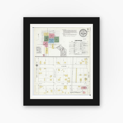 Old map wall art mockup — black gallery frame with white mat — Sanborn Fire Insurance Map from Gaylord, Otsego County, Michigan (1916) - Complete Map Set