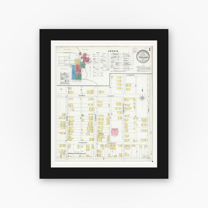 Old map wall art mockup — black gallery frame with white mat — Sanborn Fire Insurance Map from Freeland, Luzerne County, Pennsylvania (1905), Sheet #0001