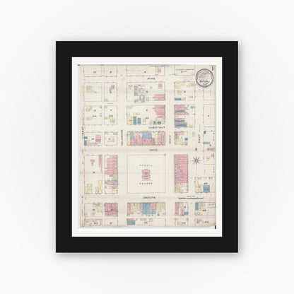 Old map wall art mockup — black gallery frame with white mat — Sanborn Fire Insurance Map from Butler, Bates County, Missouri (1885) - Complete Map Set