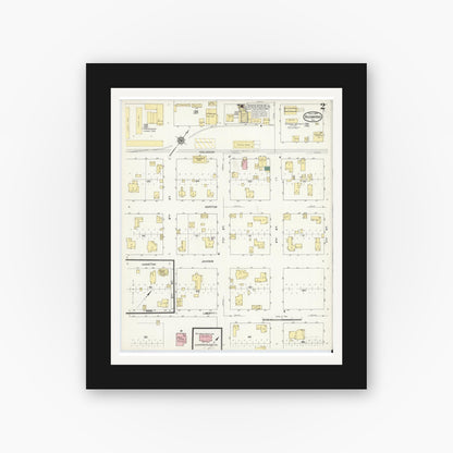 Old map wall art mockup — black gallery frame with white mat — Sanborn Fire Insurance Map from Richmond, Fort Bend County, Texas (1909), Sheet #0002